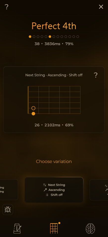 The Perfect 4th stat summary with accuracy and answer time per variation